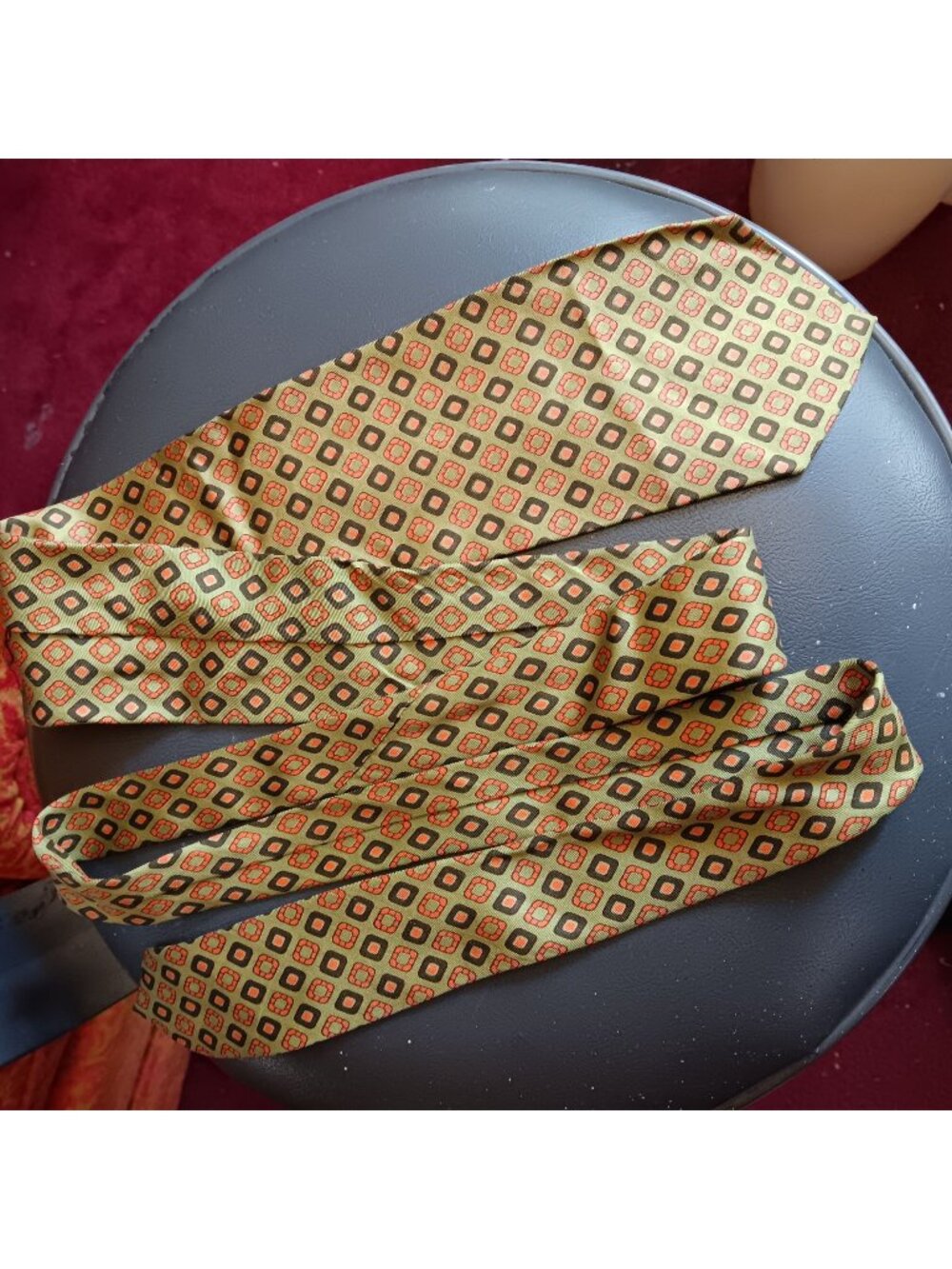 Necktie Vintage 1960's All Silk Tie Brown & Green Geometric Pattern 58" 3.5" W